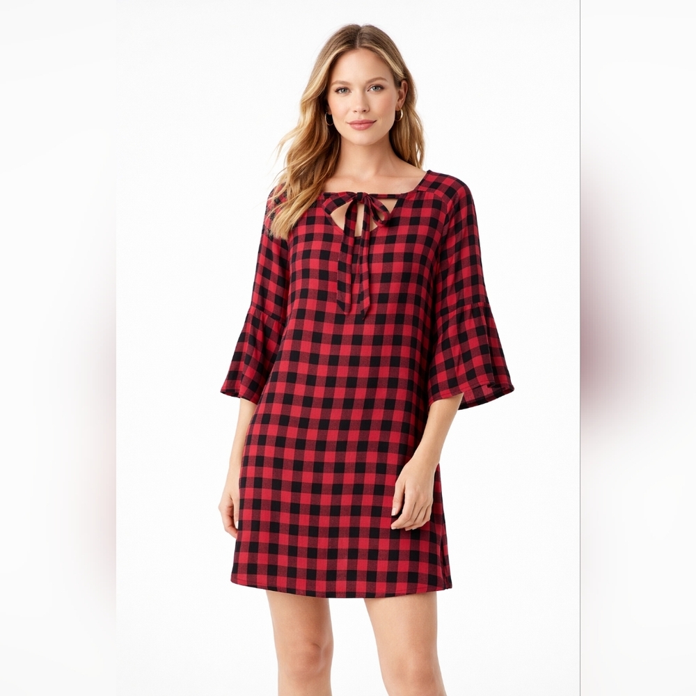 CLOTH & STONE Mini Dress Womens Large Red Black Buffalo Plaid Country Cabincore